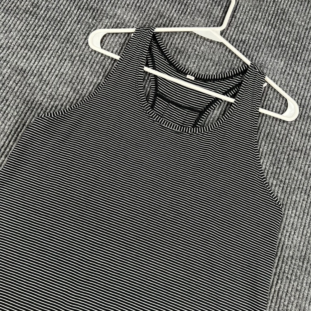 Lululemon Tank Top Shirt Womens Small 6 Black White Striped Yoga Gym Run Lift